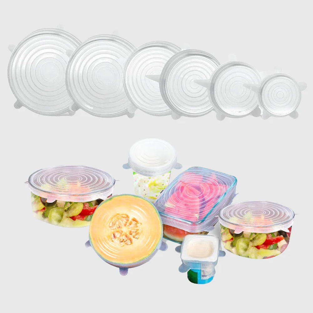 عرض غطاء حلة معدن متعدد المقاسات + 6 قطع أغطية سيليكون فائقة الإمتداد قابلة لإعادة الاستخدام